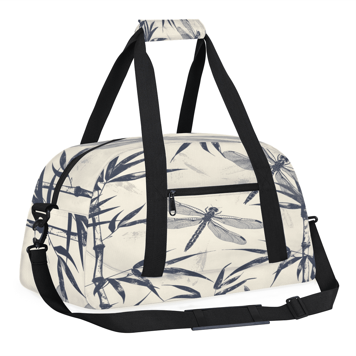 Herdesigns Dragonfly Sports Duffle Bag for Women & Men, Leaves Rustic Botanical Gym Bag Dance Bag Overnight Bag Carry On Weekender Travel Bag