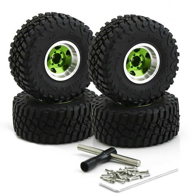 yeacher 4-Piece 57mm Green Rubber Tires with 7mm Hex Wheel Hubs for Remote Control Vehicles