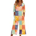 thumbnail image 2 of Baggy Jumpsuits For Women Summer Short Sleeve Overalls V Neck Loose Wide Leg Floral One Piece Rompers With Pockets Orange L, 2 of 6