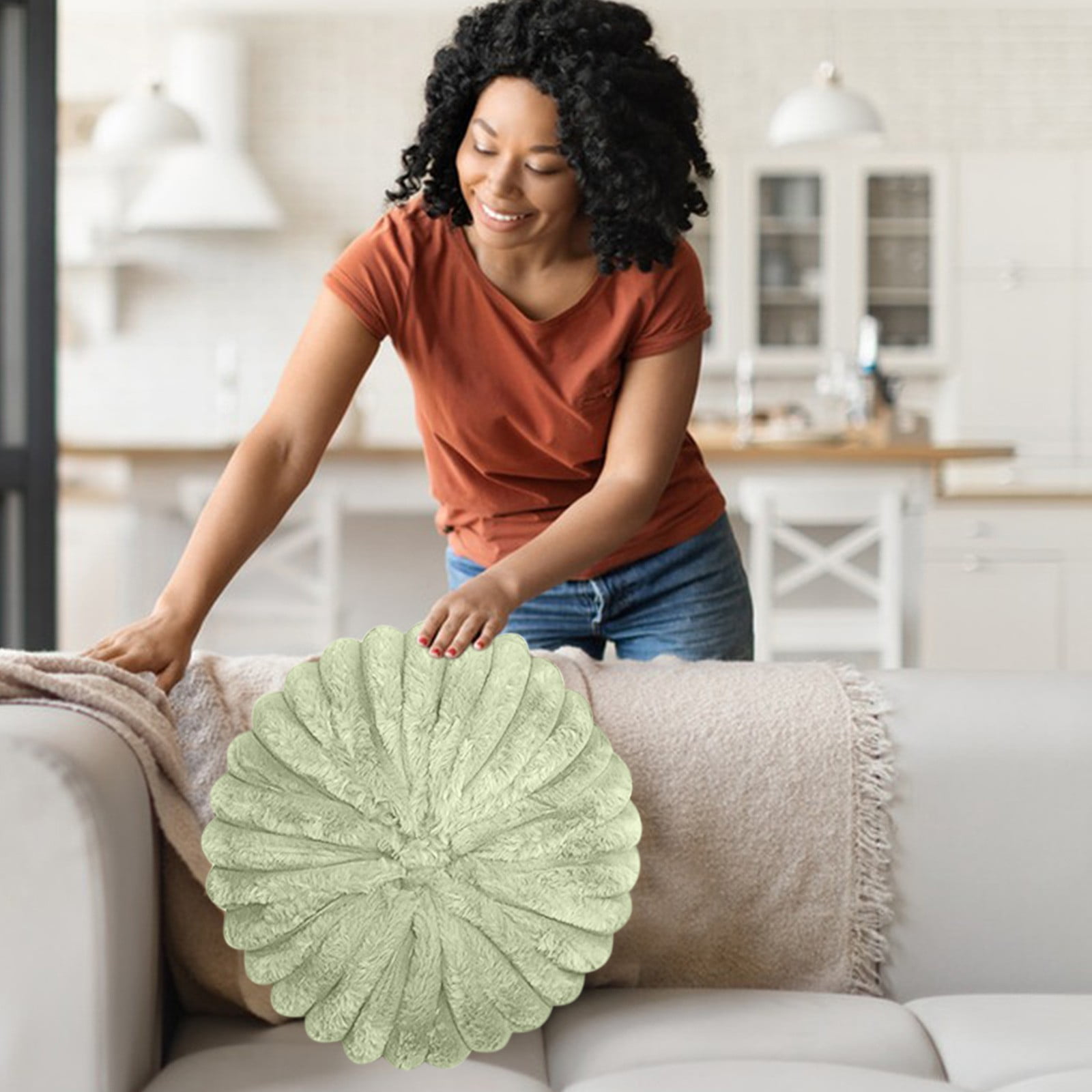 Hvmvliv 13.77x13.77x5.9in Throw Pillow for Couch Pumpkin Cushion Sofa Decorative Cushion Pumpkin Sofa Pillow Lazy Person Pillow Living Room Pillow Tatami Green