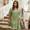 thumbnail image 3 of Summer Dresses for Women Lace Stitching Solid Color V-Neck Temperament Lady Dress, 3 of 6