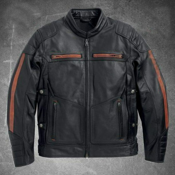 Men Harley Motorcycle Leather Biker Jacket