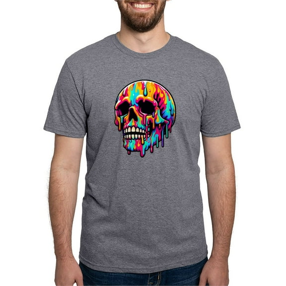 CafePress - Vibrant Melting Skull Men's Deluxe T Shirt - Mens Tri-blend T-Shirt