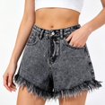 thumbnail image 2 of Women's Rhinestone Denim Shorts, High Waisted Frayed Hem Wide Leg Jean Shorts, 2 of 5