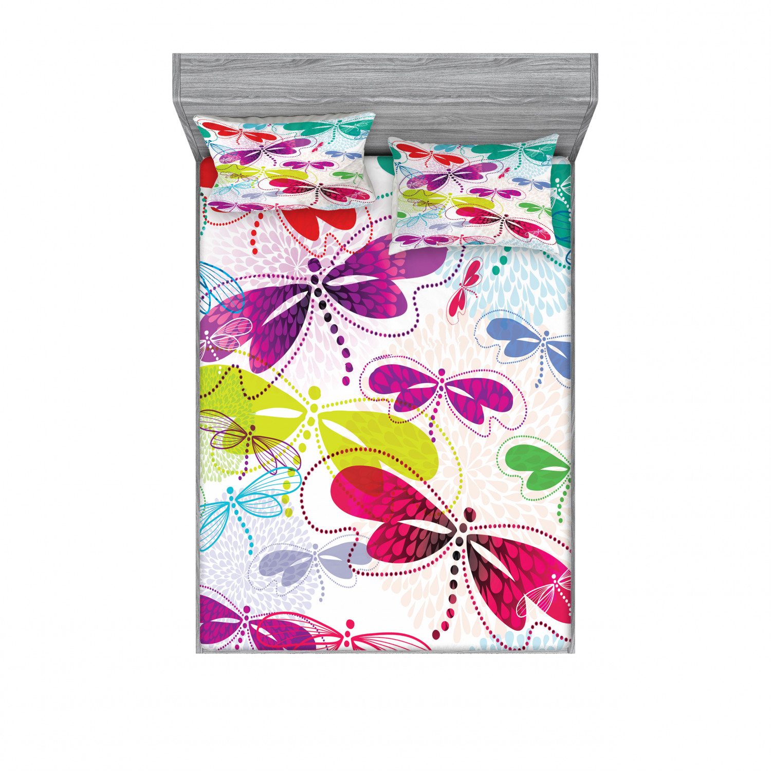 Dragonfly Bedding Set with Sheet & Covers, Modern Dragonfly and Floral