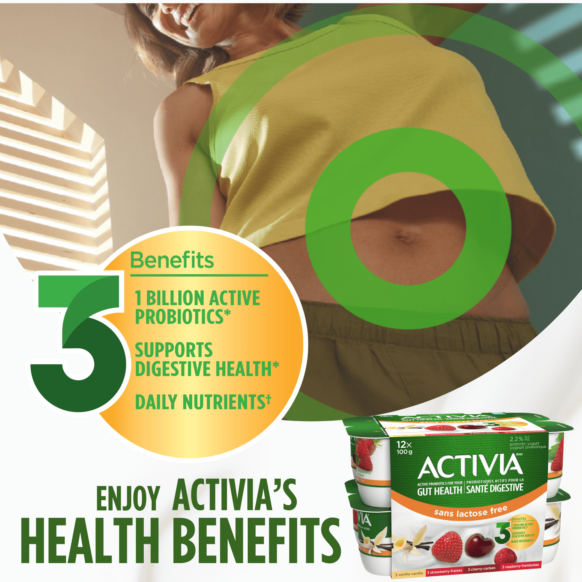 Activia Probiotic Yogurt, Lactose Free, Vanilla/Raspberry/Cherry/Strawberry, 12 x 100 g