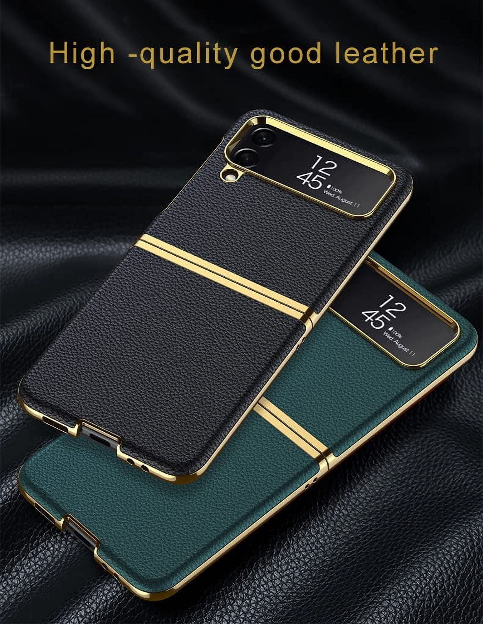 case for Samsung Z Flip 4 Case Leather, Galaxy Z Flip 4 Case Electroplate Phone Case Compatible with Samsung Galaxy Z Flip 4 5G, Black