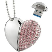 EcooDisk 64GB USB 3.0 Flash Drive Diamond Heart Shape Zip Drive Jewelry Necklace Memory Stick High Speed Thumb Drive