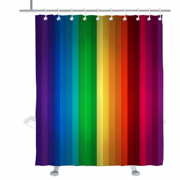 Vibrant Stripe Rainbow Shower Curtain Set with Grommets & Hooks - 60x72