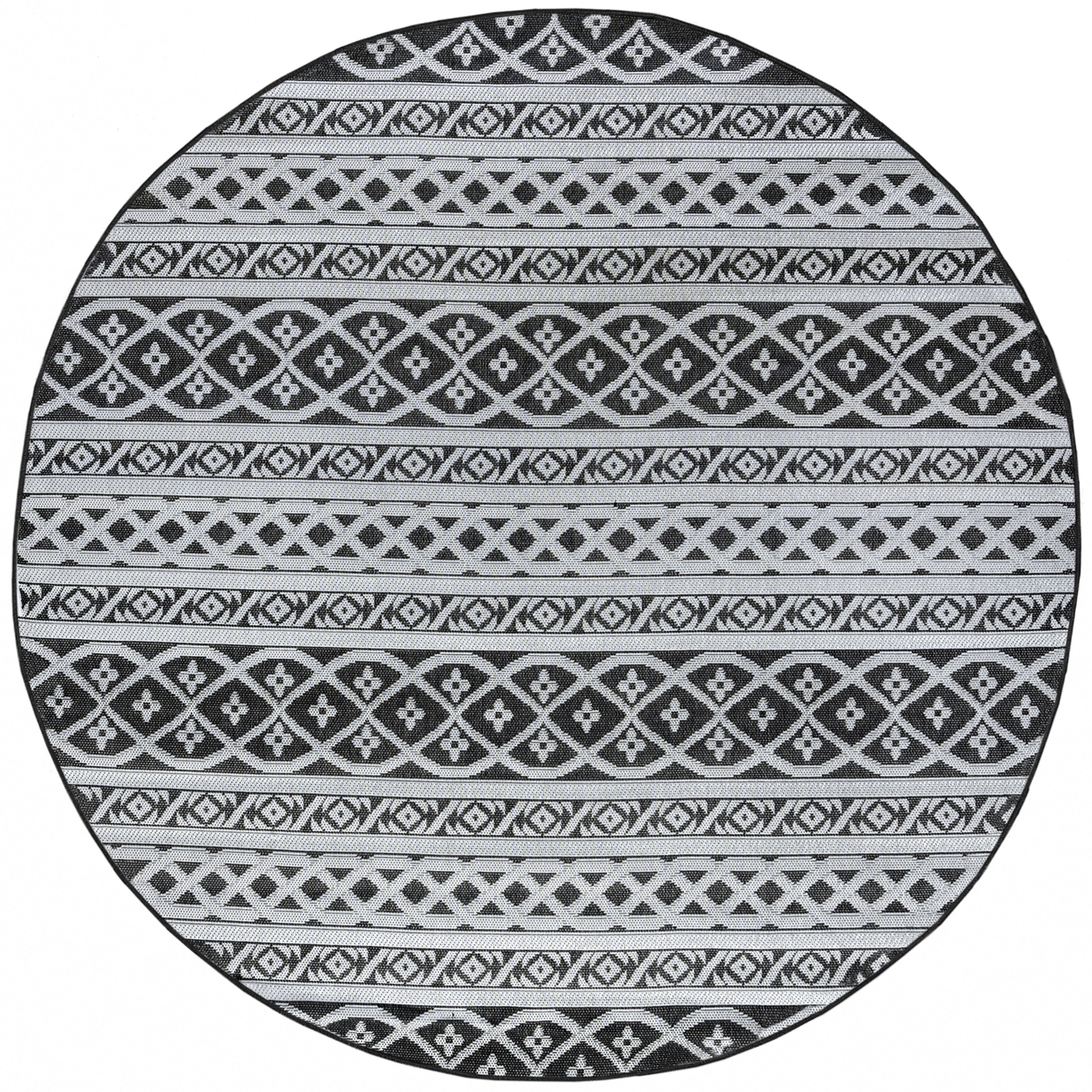 8ft Round Water Resistant, Large Indoor Outdoor Rugs for Patios, Front Door Entry, Entryway, Deck, Porch, Balcony | Outside Area Rug for Patio | Charcoal, Stripe | Size: 7'11'' Round