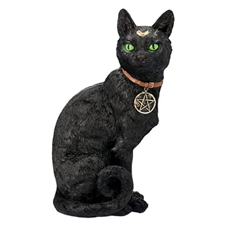 Pacific Giftware Realistic Black Cat Sculpture with Crescent Moon and Wicca Charm 12‚Äù Tall