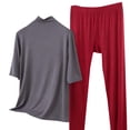 thumbnail image 4 of ylioge M-5X Plus Size Womens Modal-Pajama Sets 2 Piece Outfits Ladies Casual Solid Color Short Sleeve Tops Straight Leg Pants Loungewear Pajamas Set, 4 of 5