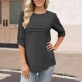 thumbnail image 2 of Wiyuqeen Womens Casual Long Sleeve Tunic Tops Round Neck Pleated Shirt Button Side Basic Tees Wearring with Leggings, 2 of 8