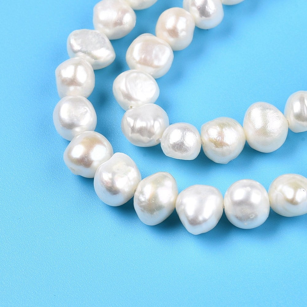 Natural Cultured Freshwater Pearl Beads Strands Two Sides Polished Creamy White 6~7.5x7~8x5~6.5mm Hole: 0.6mm 52~53pcs/strand 13.78~14.2''(35~35.5cm)