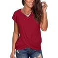 thumbnail image 4 of Women's Short Sleeve Round Neck T Shirt Front Twist Tunic Tops Casual Loose Fitted, 4 of 10