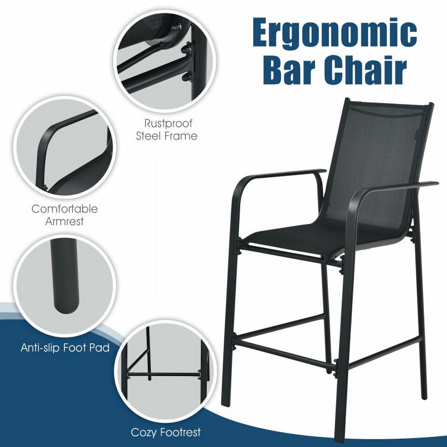 Aimee Lii 3 Pieces Outdoor Patio Bar Table Stool Set, Outdoor Patio Furniture, Black