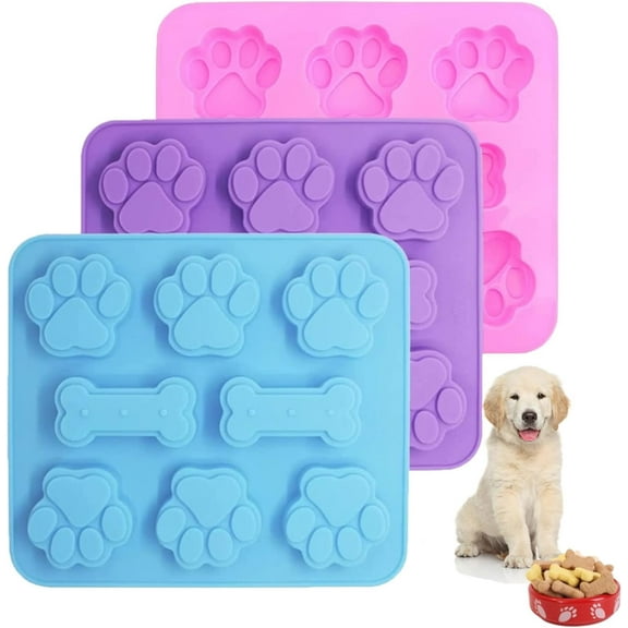 3 Pack Silicone Molds for Puppy Paw and Bone - Baking Chocolate, Yogurt, Jelly, Ice Cube, Dog Treats