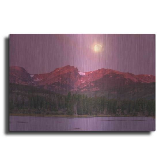 Luxe Metal Art 'Harvest Moon over Hallett Peak - Rocky Mountain National Park' by Darren White, Metal Wall Art, 16"x12"