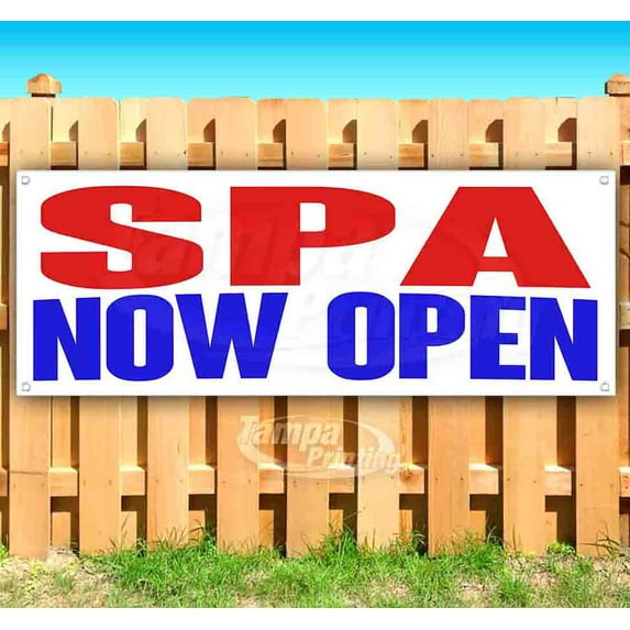 Spa Now Open 13 oz Vinyl Banner With Metal Grommets