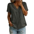 thumbnail image 2 of QUNYINEY Summer Womens Short Sleeve Tops Cotton Linen V Neck T-Shirts Solid Button Loose Fit Pullover Casual Tops, 2 of 6