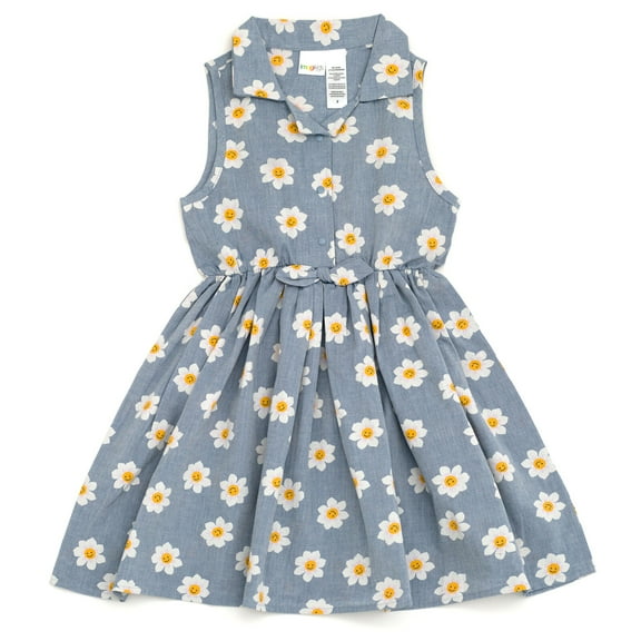 imagikids Daisy Floral Girls Button Down Chambray Dress Toddler to Big Kid Sizes