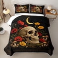 thumbnail image 2 of Homewish Goth Sugar Skull Quilt Full,Floral Moon Full Bedspread Sets,Red Yellow,Halloween Duvet,3pcs, 2 of 7