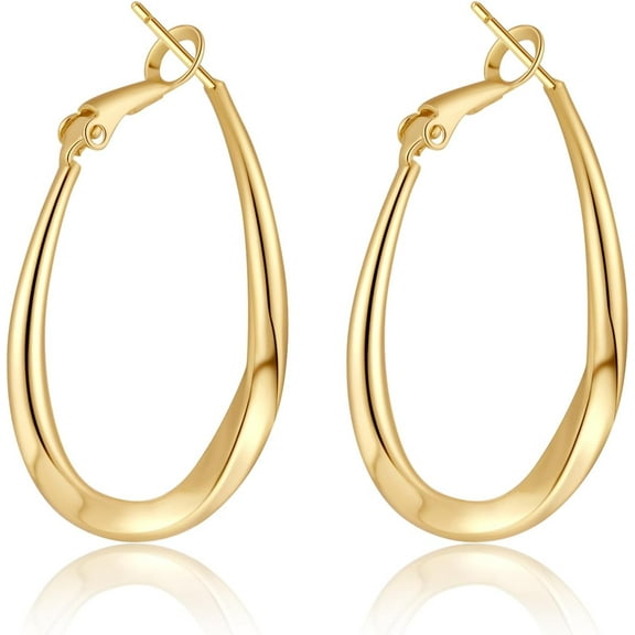14K Gold Hoop Earrings For Womens Rectangle Hoop Earrings Gold Plated Small Hoops[Z1764]