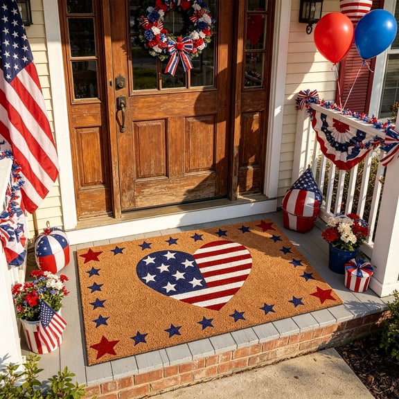 QuanTara 250th Anniversary Independence Day Doormat 15.75x23.6in Patriotic Coir Look Entryway Mat Non-Slip Backing for 4th of July Porch Decor