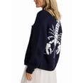 thumbnail image 3 of Women Long Sleeve Cardigan Sweater Casual Fashion Y2K Loose Fit Button Down Knit Sweater Coats Navy Blue XL, 3 of 8