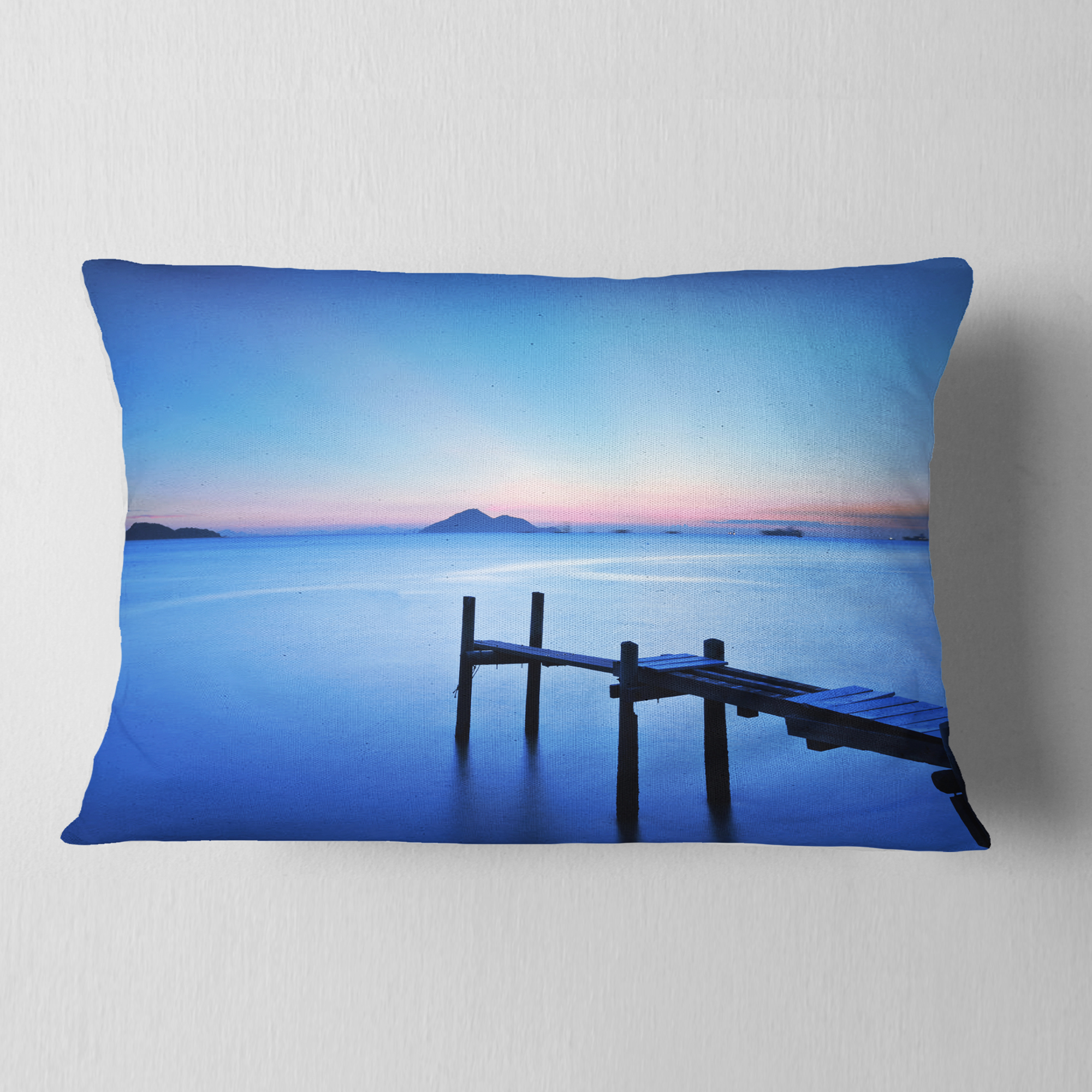 Designart Wooden Pier in Blue Sea - Seascape Throw Pillow - 12x20