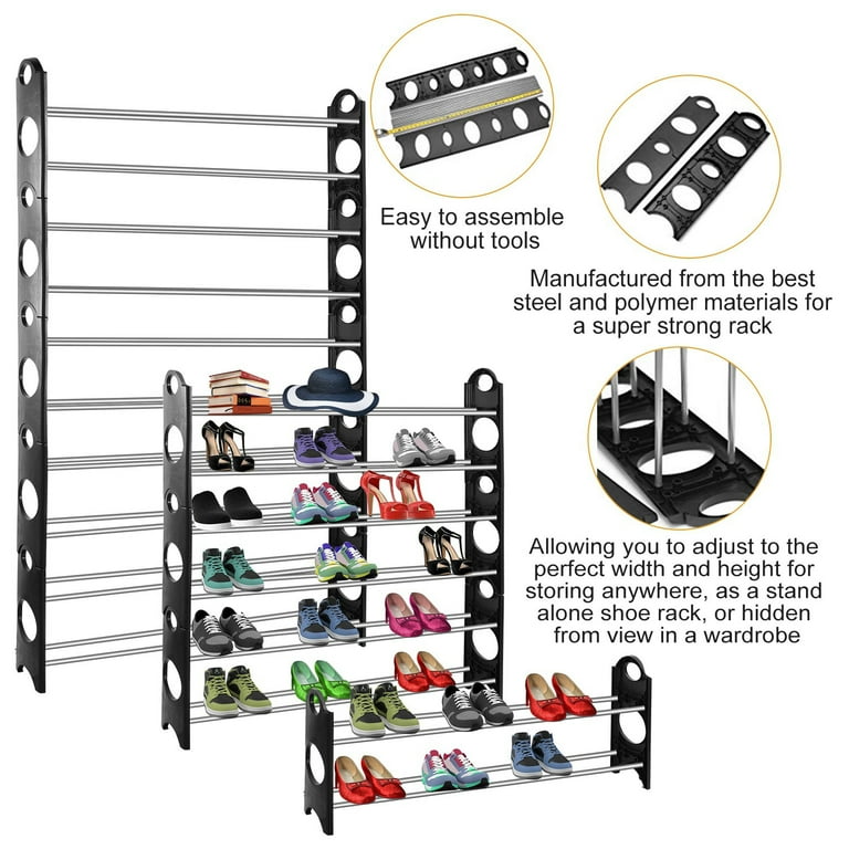 60.6 H 48-Pair 8-Tier Gray Plastic Shoe Rack