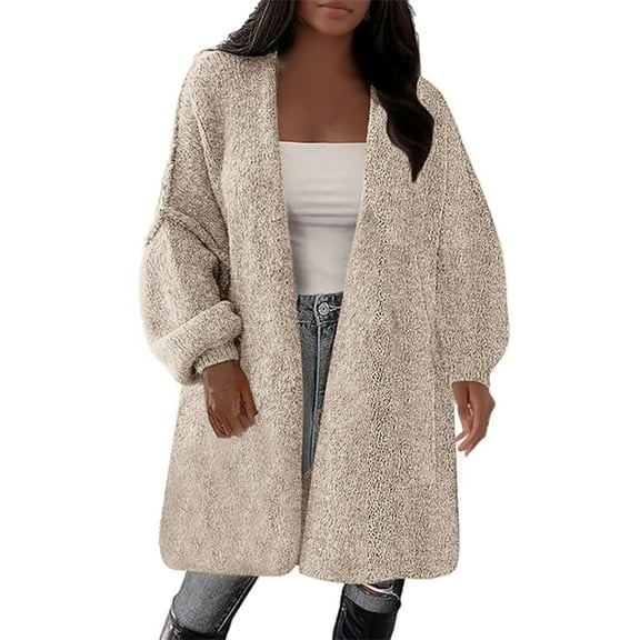 iOPQO Long Cardigan Open Front Cardigan for Women Open Sweaters for Women Vintage Sweater Winter Cardigan for Women Loose Sweaters for Women Casual Sweaters for Women Beige L
