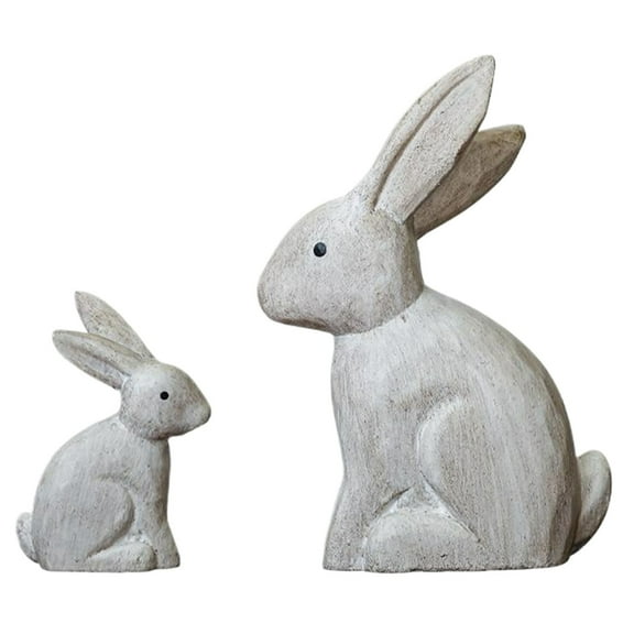 Necvior Pack of 2 Easters Rabbit Wooden Figurines Statue Bunnies Sculpture for Home Office Tabletop Shelf Decorative Ornaments