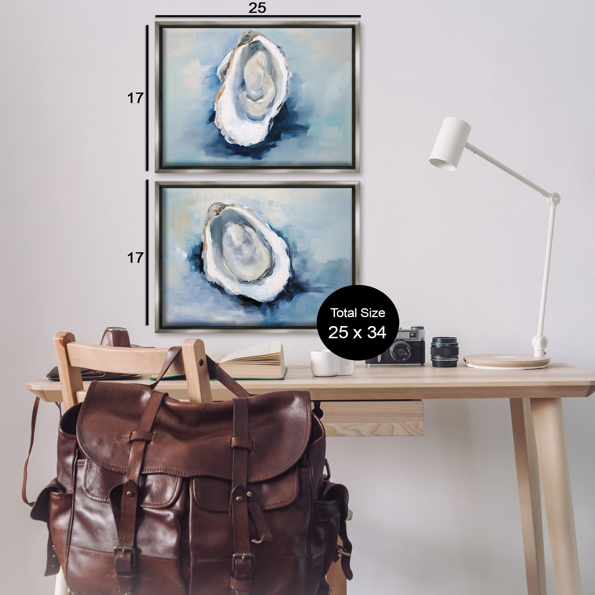 Stupell Industries Open Oyster Mollusk Shells Nautical & Beach Painting Gray Floater Framed Canvas Art Print Wall Art, 25 x 17, Set of 2