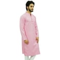 thumbnail image 3 of Atasi Men's Plain Ethnic Pink Cotton Long Shirt Summer Casual Kurta-Small, 3 of 7