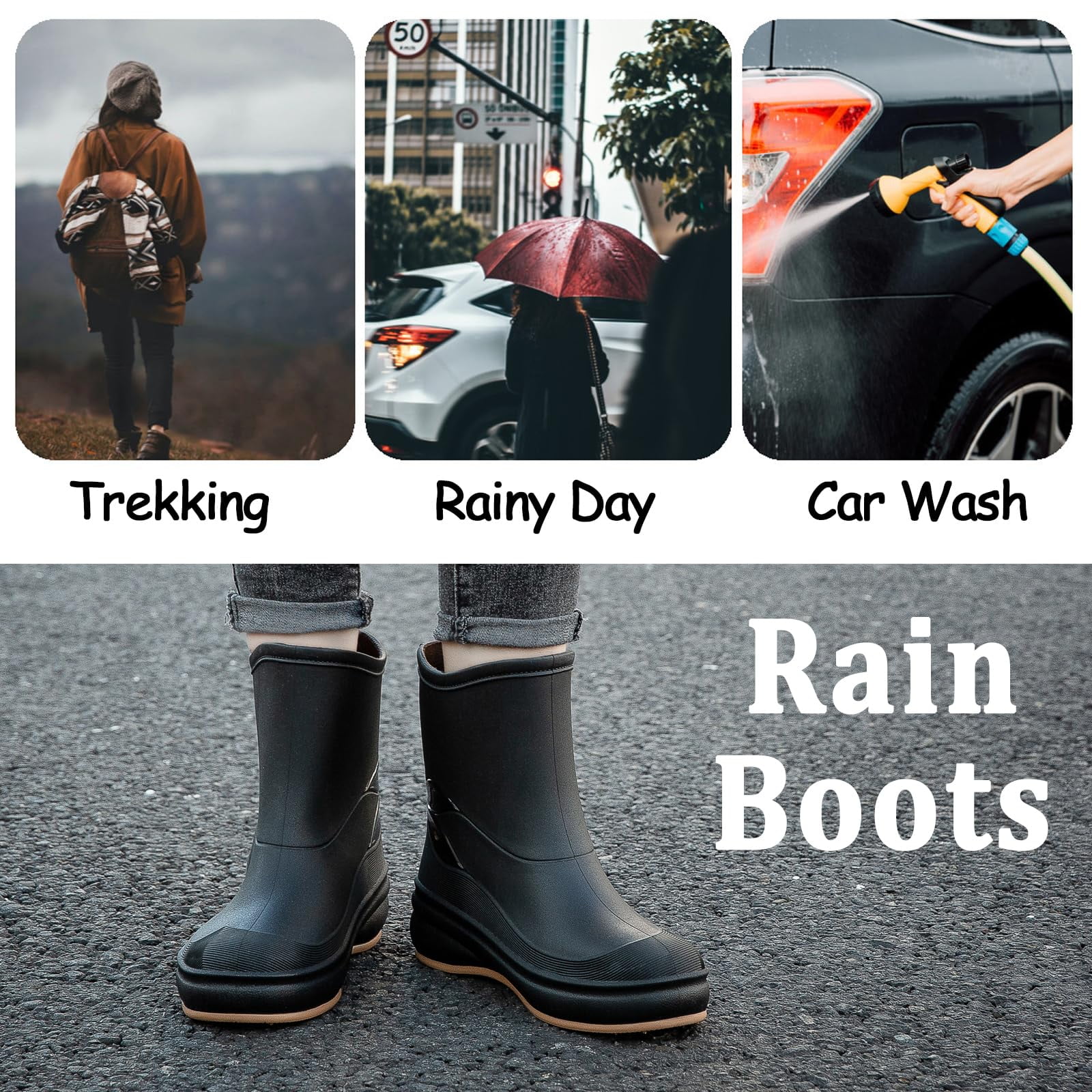 AUXDIQ Rain Shoes Women Men Mid-calf Boots Waterproof Rain Boots Outdoor Garden Shoes