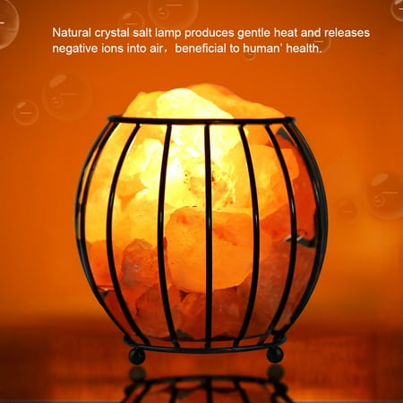 Tbest Iron Frame Natural Crystal Salt Rock Lamp Air Purifier Home Room Night Light Decor, Salt Rock Lamp, Salt