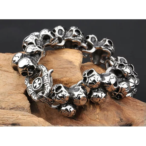 HOOUN Heavy Stainless Steel Biker Skull Link Chain Gothic Men's High Quality Bracelet