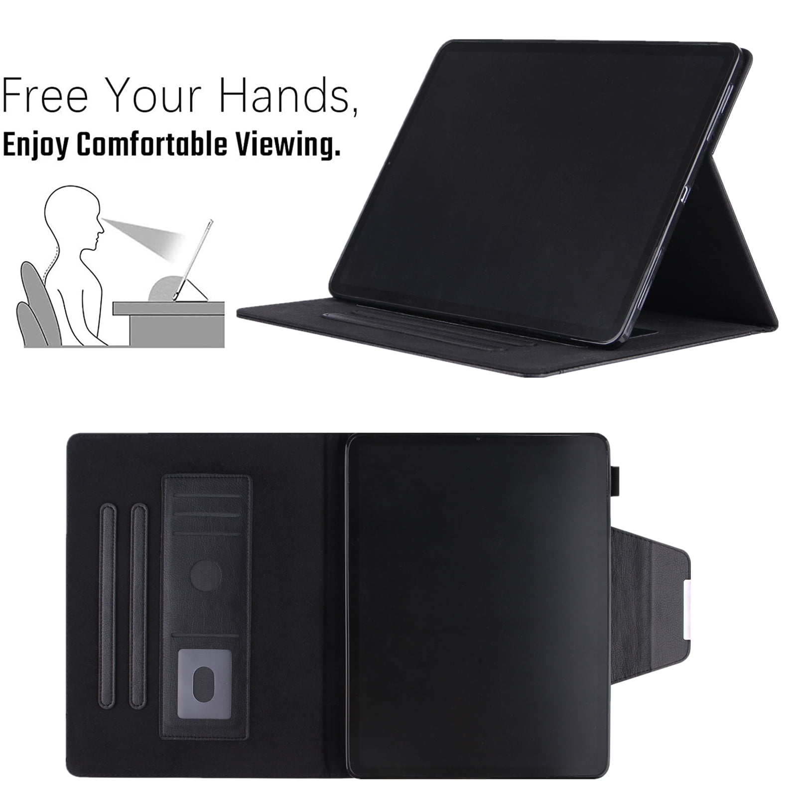 TECH CIRCLE for Apple iPad Pro 13-Inch M4 Case 2024, PU Leather Folio Case with Auto Sleep Wake & Stand Function, Built-in Pencil Loop & Card Slots & Pocket, Protective Durable Slim Cover, Black