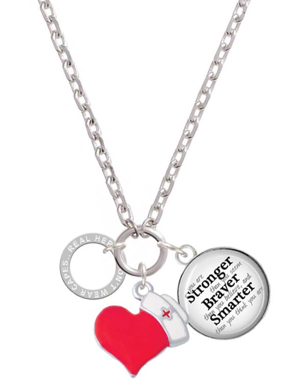 Silvertone Real Heroes Teach Eternity Ring - Red Heart Nurse Strong Zoe Necklace
