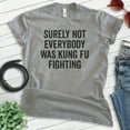 thumbnail image 2 of Surely Not Everybody Was Kung Fu Fighting Shirt, Unisex Women's Men's Shirt, Pop Culture Tee, 70s Silly Tee, Dark Heather Gray, Medium, 2 of 6