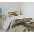 thumbnail image 4 of Ambesonne Fantasy Quilted Bedspread Set 2 Pcs, Geisha with Huge Dragon, Twin Size, Olive Green Eggshell, 4 of 6