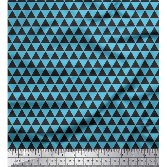 Soimoi Blue Cotton Duck Fabric Triangle Geometric Print Fabric by the Yard 42 Inch Wide