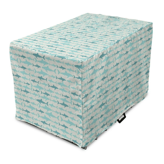 Sea Animals Dog Crate Cover, Monochrome Shark Illustration Fashion Maritime Illustration Aquatics, Easy to Use Pet Kennel Cover Small Dogs Puppies Kittens, 7 Sizes, Turquoise Beige Teal, by Ambesonne
