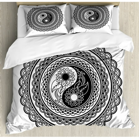 Black And White Duvet Cover Set King Size Asian Yin Yang Symbol