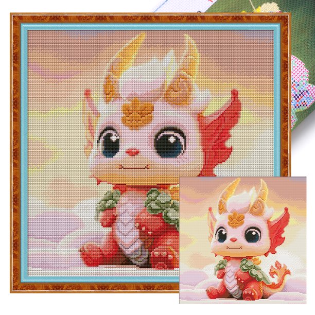 (4162) Hilo Algodón Ecológico Bordado 11CT 3 Hebras Impresión 50*50cm Kit Serie Punto Cruz Pequeño Dragón Lindo