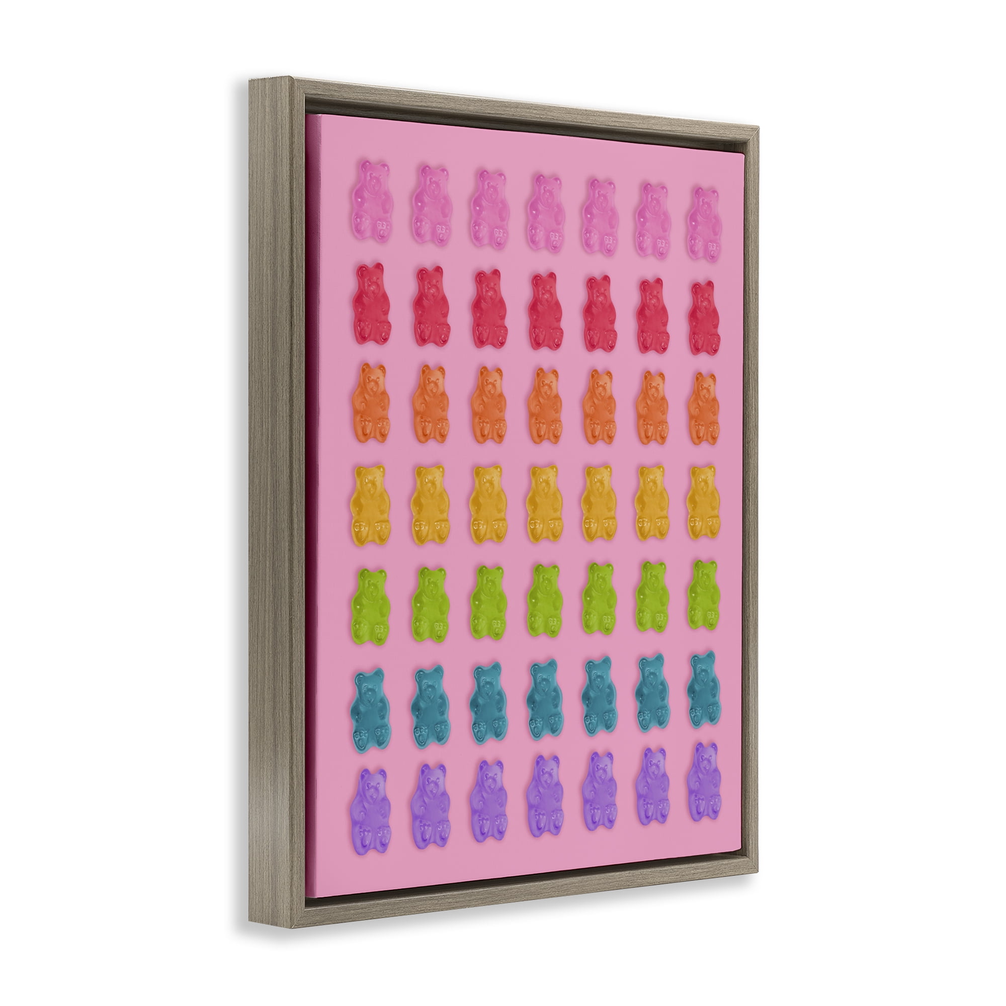 Stupell Industries Rainbow Candy Bears on Pink Brown Framed Floater Canvas Wall Art, design by LISH Creative