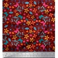 thumbnail image 1 of Soimoi Red Japan Crepe Satin Fabric Flower & Butterfly Decor Fabric Printed BTY 42 Inch Wide, 1 of 1