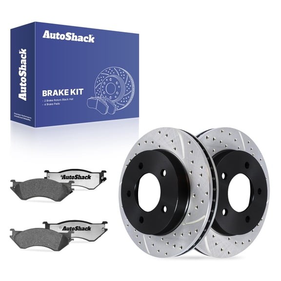 AutoShack Front Vented Drilled & Slotted E-Coated Brake Rotors   Ceramic Pads 6-PC Brake Kit Replacement for 1999-2003 Ford F-150 2004 Ford F-150 Heritage ShadowGuard 12.13" (308 mm)