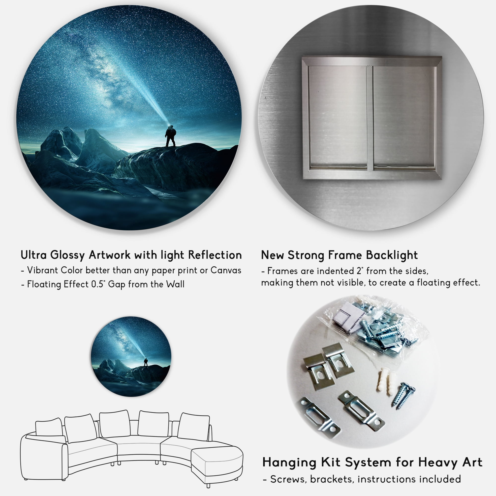 Designart 'A Light Shining by A Man Shining Into The Night Sky' Modern Circle Metal Wall Art 11x11 - Disc of 11